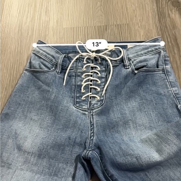 PacSun Medium Wash Lace Up Front High Rise Skinny Jegging Jeans Size 27 - Picture 8 of 10